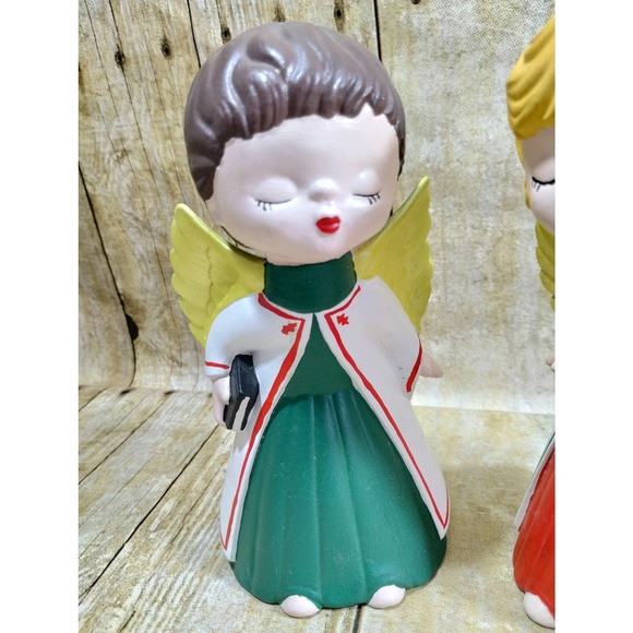 Vtg Christmas Ceramic Angels Set of 2 Holiday Decoration (lr) - Picture 2 of 5